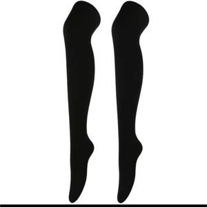 Solid Black Thigh High Socks Tall Stockings
